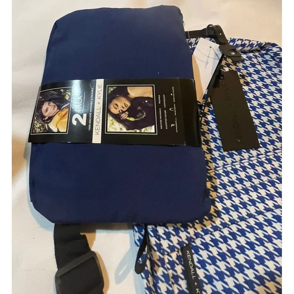 KENDALL & KYLIE 2 PACK‎ BACKPACK Solid Navy & Blue/White Check Print $60 NEW